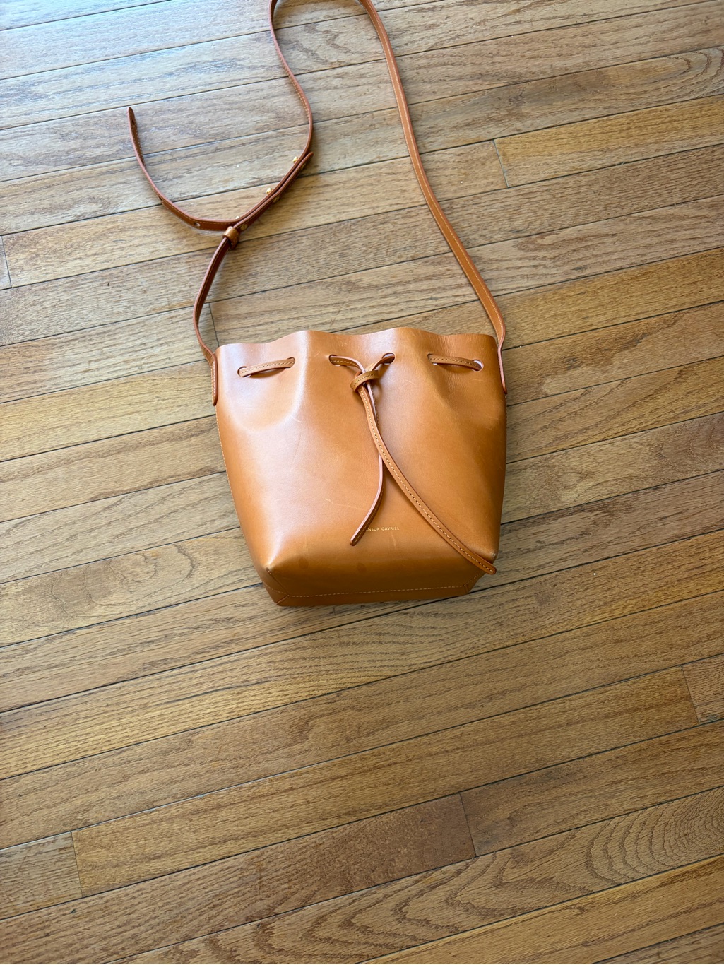 Mansur Gavriel Tan Leather Drawstring Crossbody